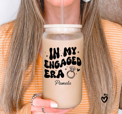 Personalized In My Engaged Era Iced Coffee Glass Cup, Custom Engagement Gift, New Bride Gift, Fiancée Gift, Newly Engaged Gift, Gift for Her