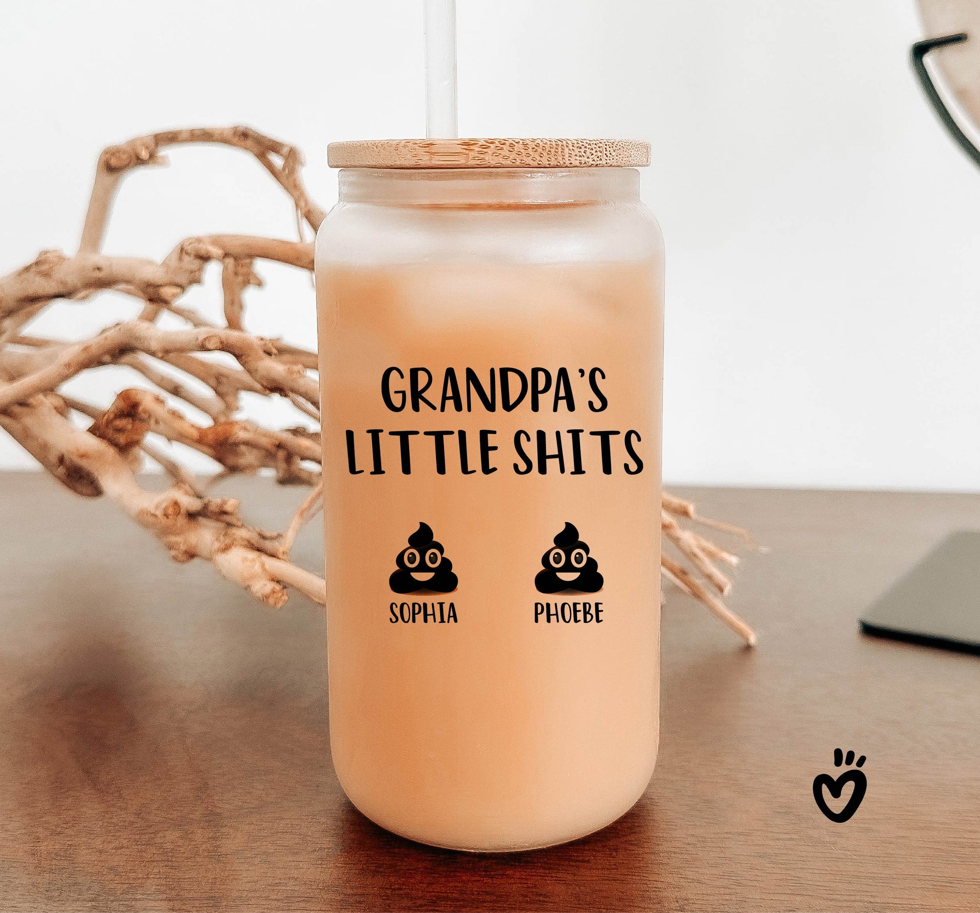 Personalized Grandpas Little Shits Iced Coffee Cup, Grandpa Birthday Present, Gift for grandpa, Grandparent Christmas Present Beer Glass