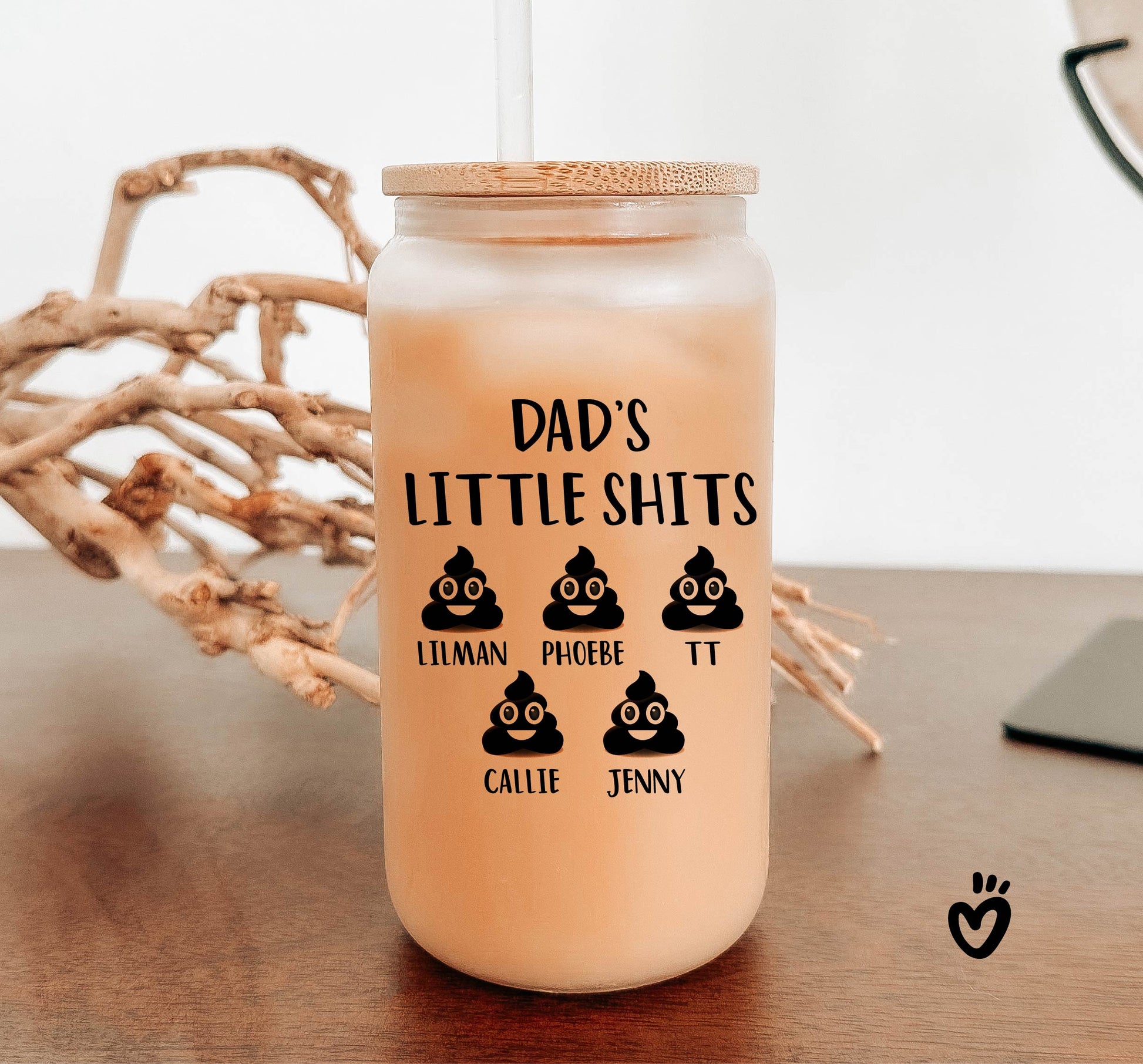 Custom Dad Tumbler, Dads little shit, Personalized Fathers Day Beer Glass, Unique Gift for Dad Birthday, Christmas Dad Iced Coffee Latte Cup