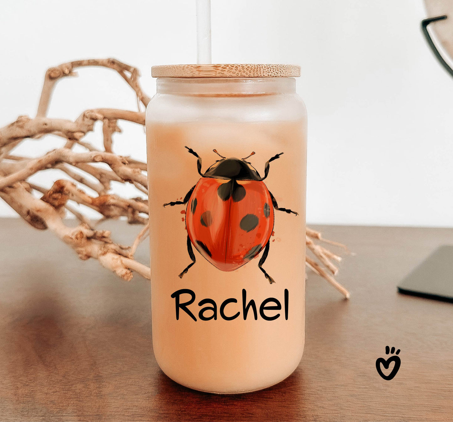 Personalized Name Ladybug Beer Jar Glass Tumbler Latte Cup