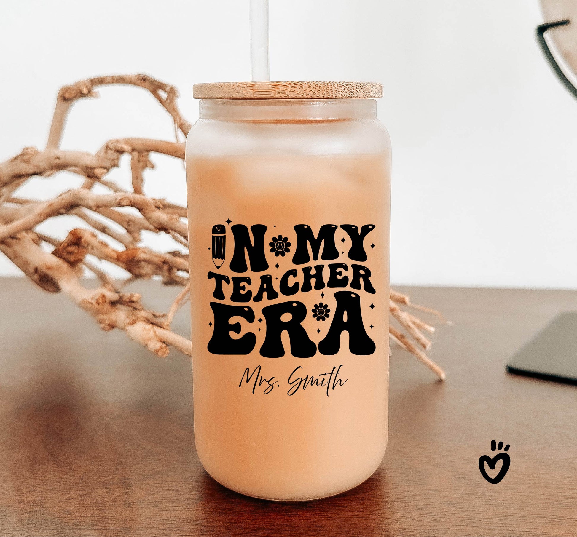 In My Teacher Era Glass Tumbler for Teacher Appreciation Gift for Teacher Back to School Gift Teacher Gift Ice Coffee Cup Glass Cup with Lid