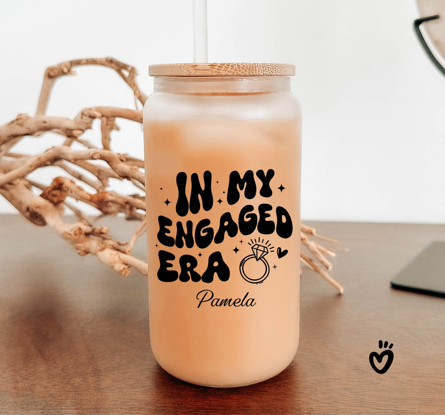 Personalized In My Engaged Era Iced Coffee Glass Cup, Custom Engagement Gift, New Bride Gift, Fiancée Gift, Newly Engaged Gift, Gift for Her