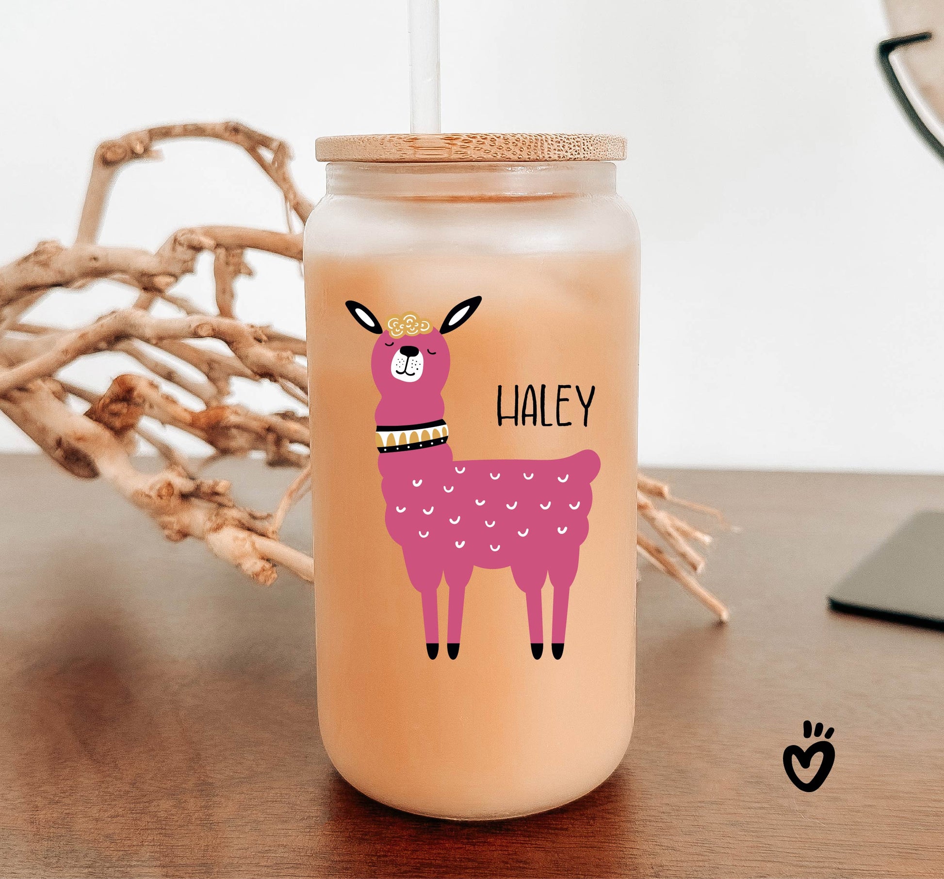 Personalized Name Glass Tumbler with Funny Llama Design Beer Jar Latte Cup