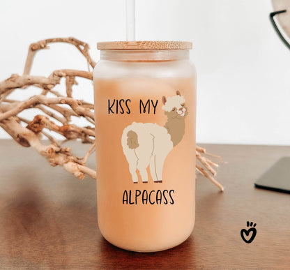 Funny Kiss My Alpacass Glass Tumbler