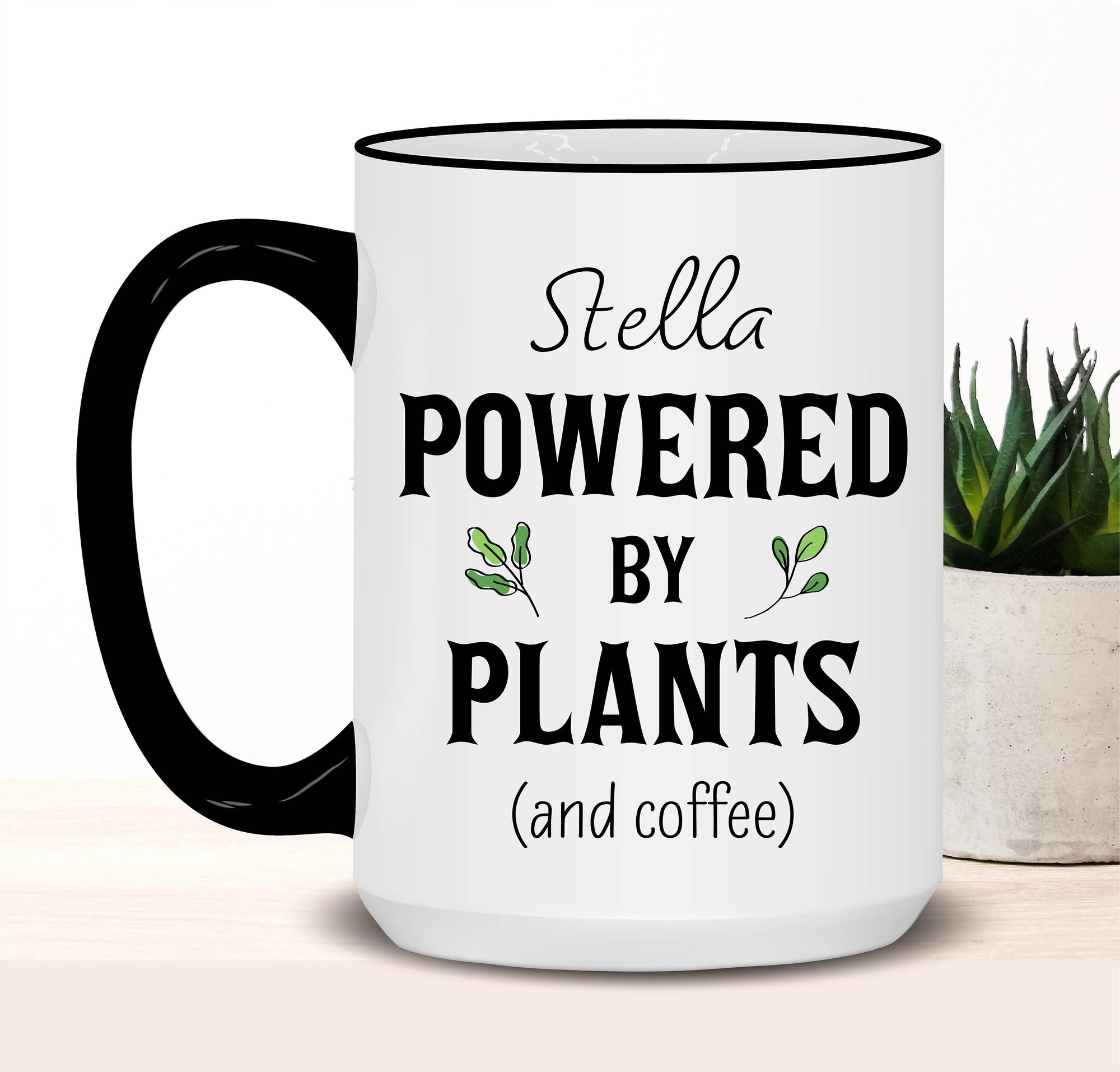 Personalized Vegan Mug - Powered By Plants and Coffee - Gift for Vegan - Vegan Gift - Vegan Christmas Gift - Gift for Woman, Vegetarian Gift