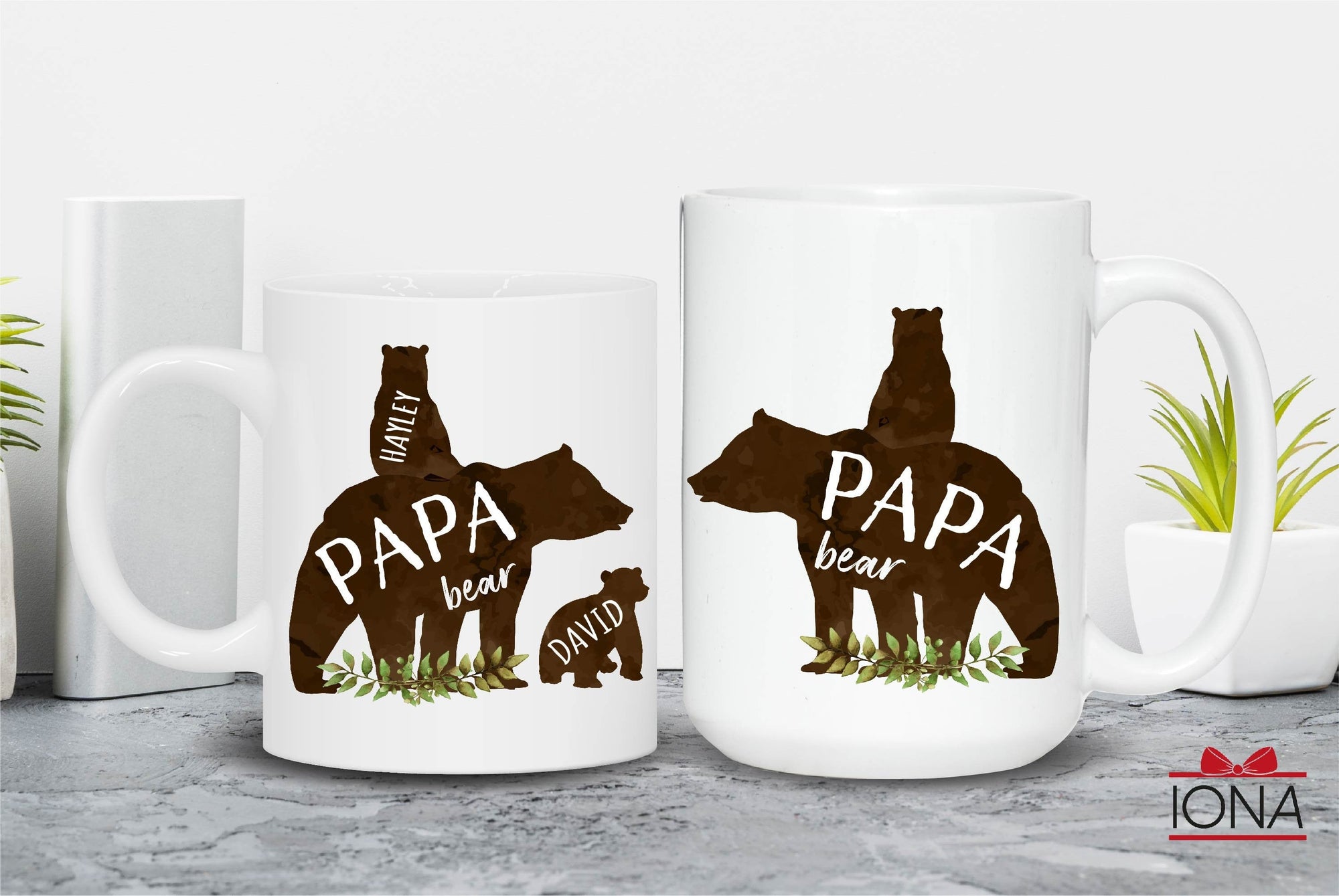 Papa bear with kids name coffee mugs tea cup father&#39;s day, dad birthday Christmas, Valentines day Gift Present Ideas