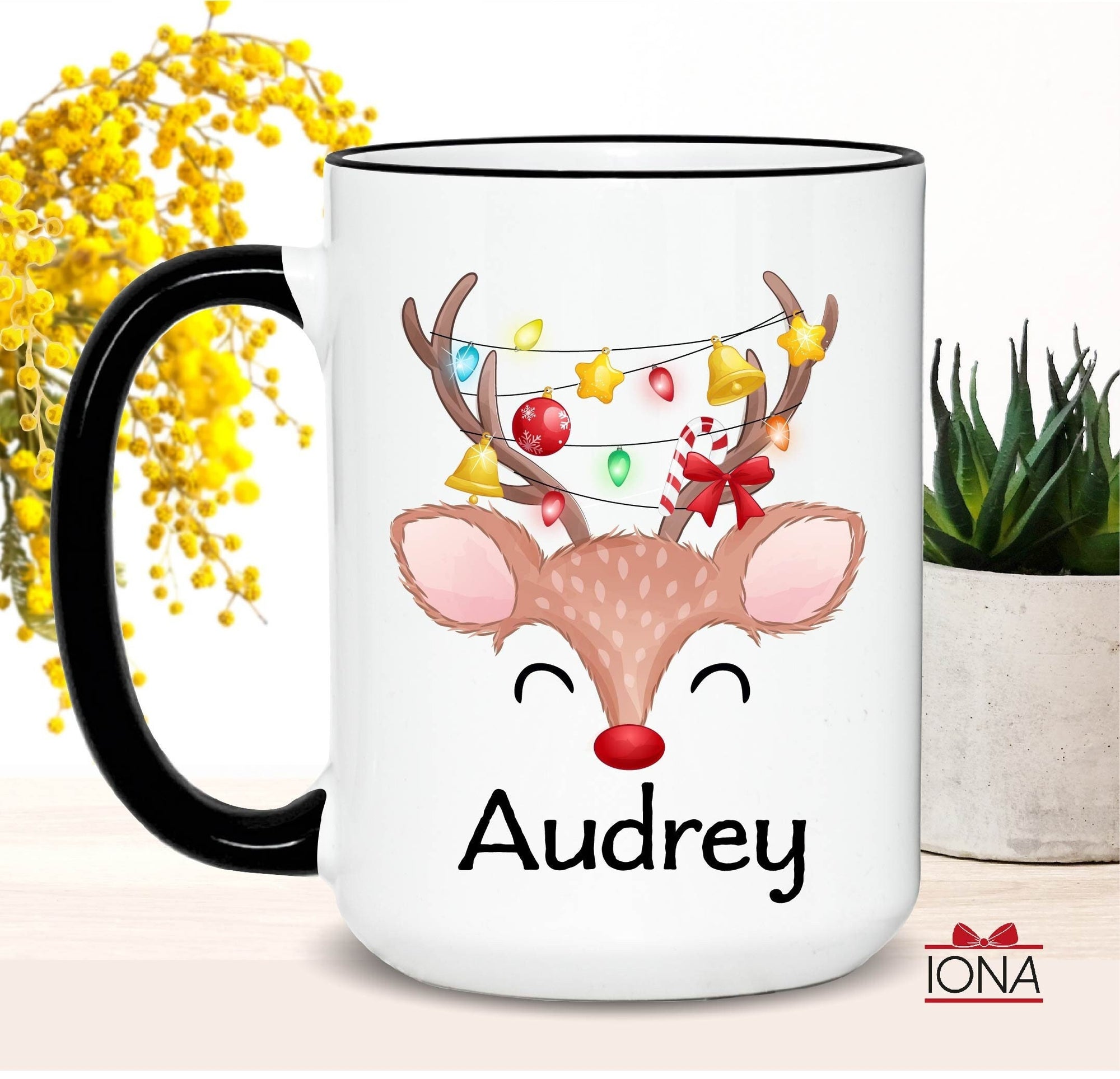 Funny Reindeer Christmas mug, Secret Santa gift, Reindeer mug, personalized Hot Chocolate Mug, Personalized Name Mug, Gift for Women, Girl