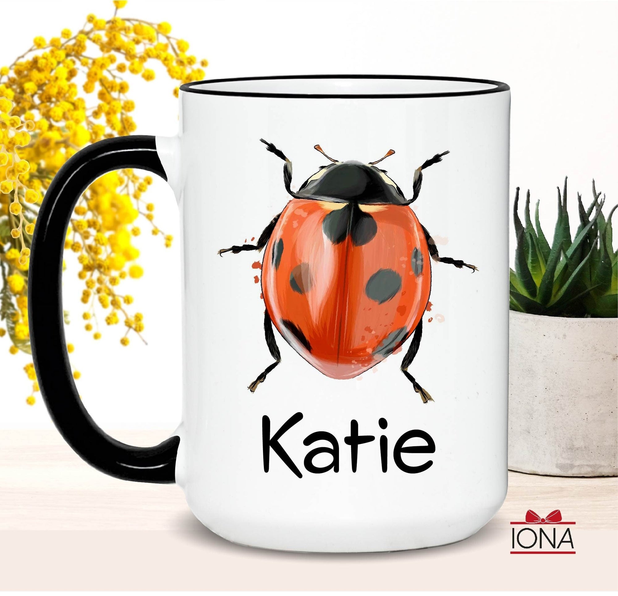 Ladybug Coffee Mug, Ladybug Gifts for Women, Lady Bug Gifts, Ladybug Coffee Cup, Personalized Name, Insect Mug, Insect Gifts, Cute Ladybug