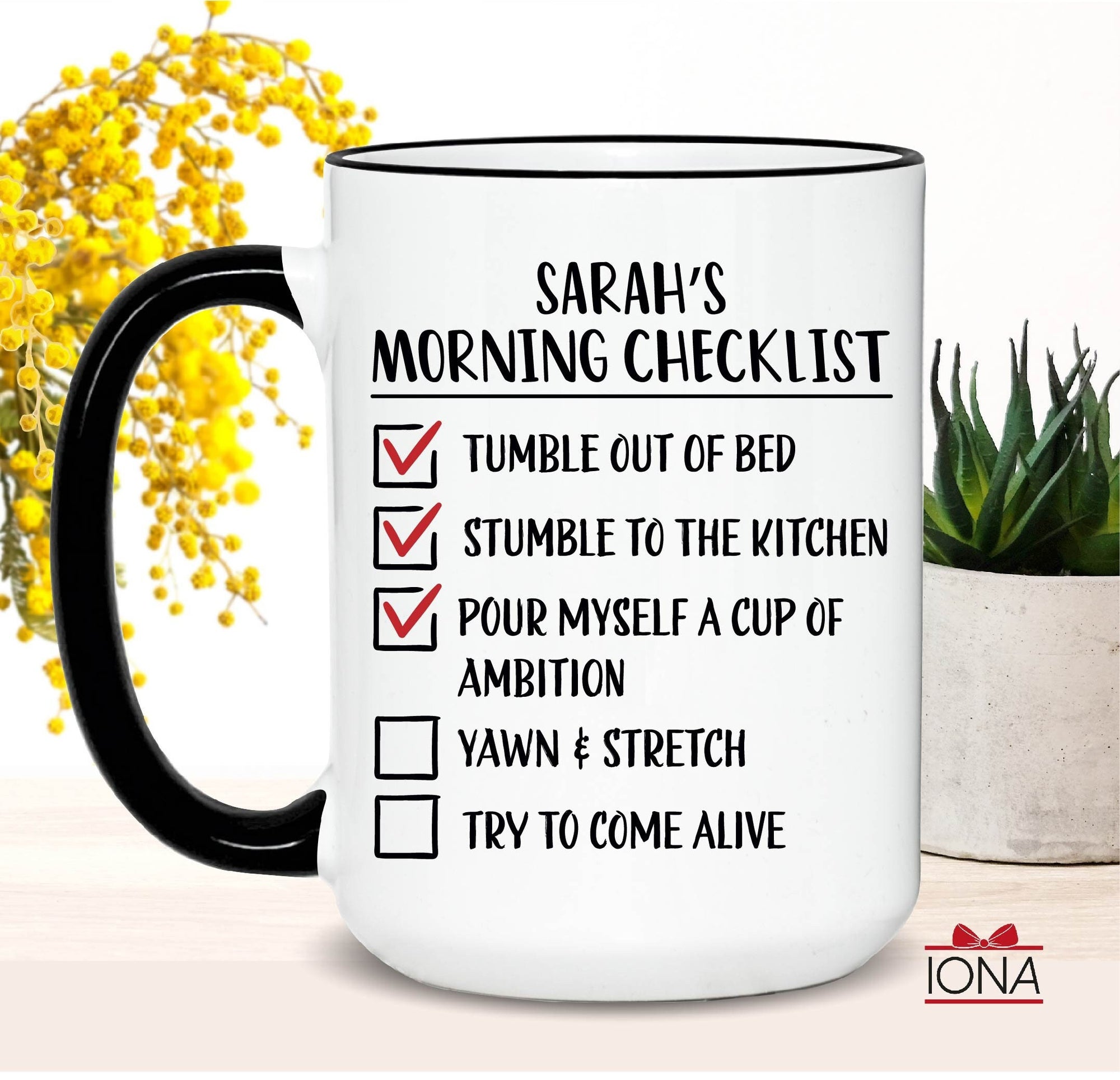 Personalized Morning Checklist Cup of Ambition Coffee Mug, Gift for women, Funny tea cup for women, Gift for men, Birthday gift for women