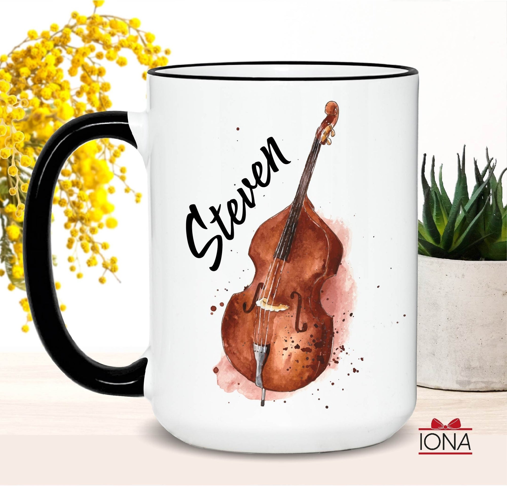 Double bass Coffee Mug, Custom Name double bass Player Gifts for Men, Personalized Gift for Women, double bass Music Teacher Birthday Gifts