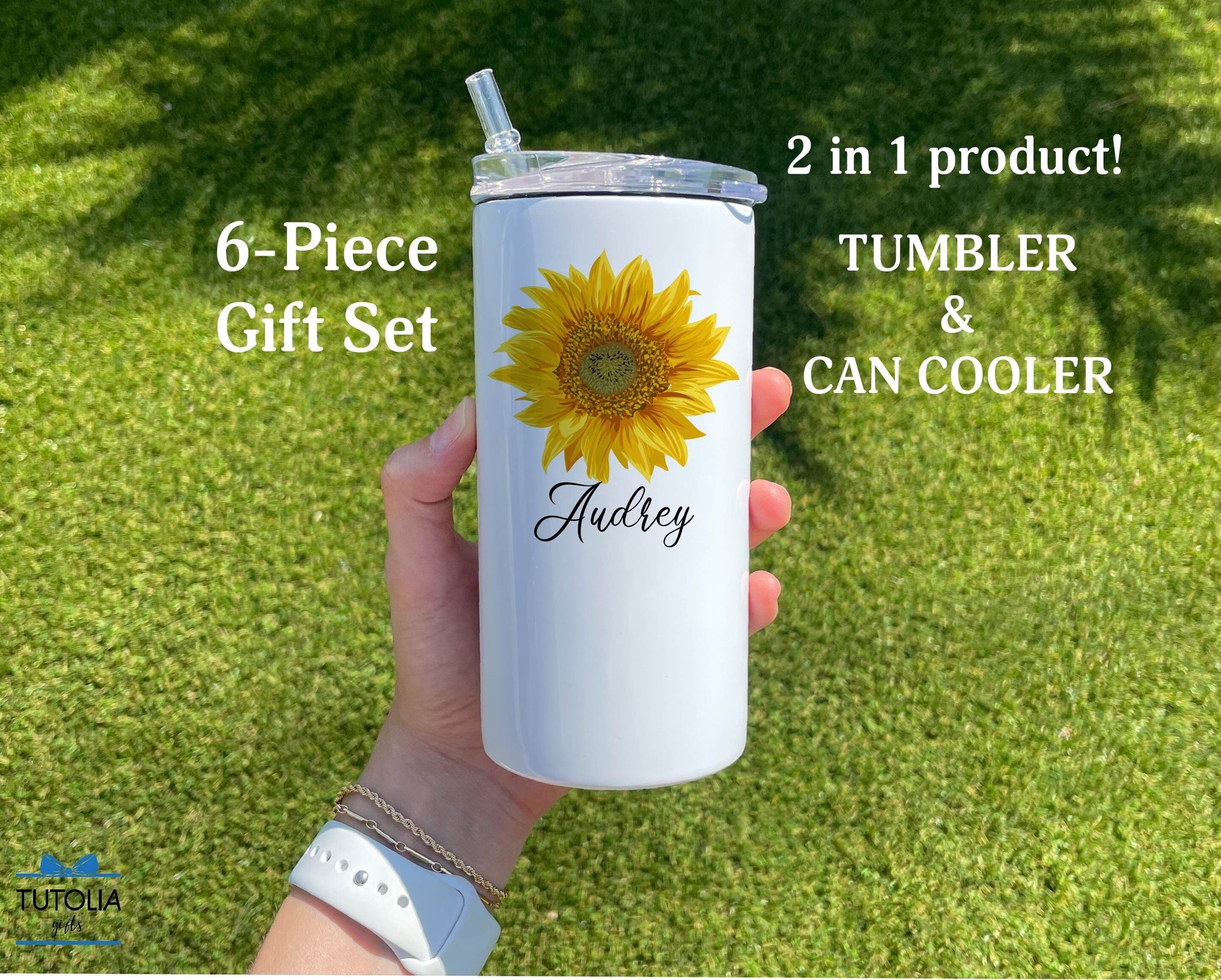 Personalized Sunflower Name Tumbler for Women & Girls, Custom Name 12 oz duozie, Name Can Cooler Sunflower lover gifts, Tumbler With Name