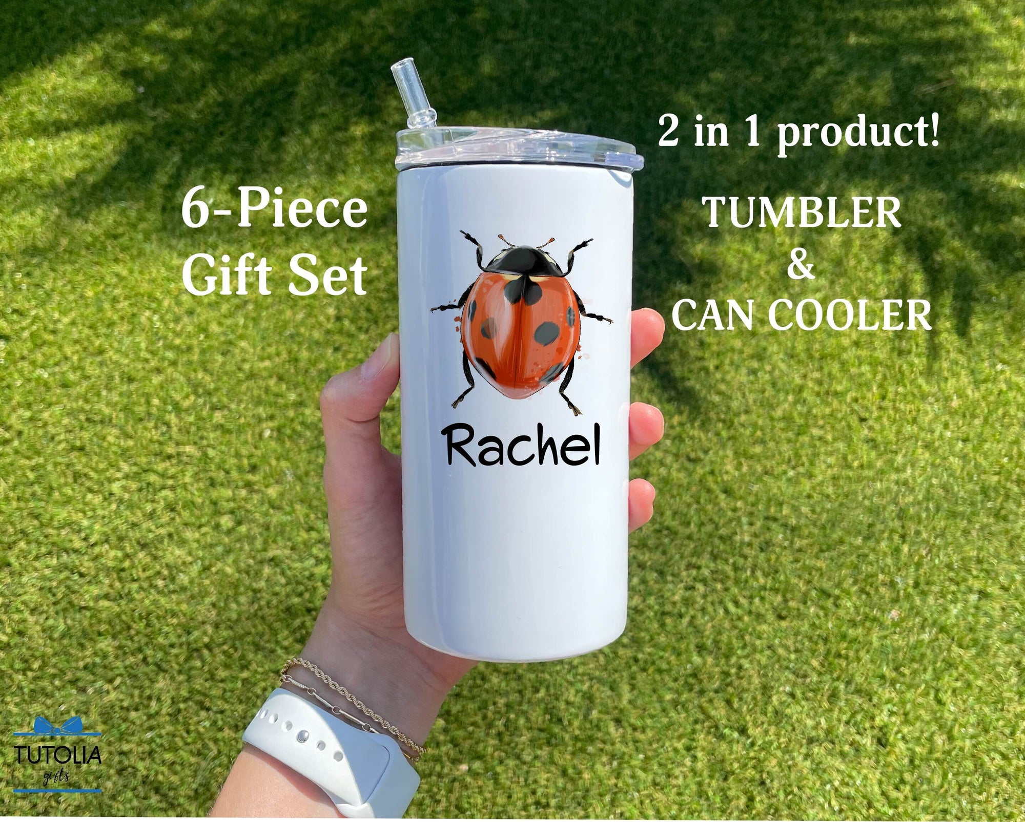 Personalized Ladybug Name Tumbler for Women & Girls, Custom Name 12 oz duozie, Name Can Cooler Ladybird lover gifts, Tumbler With Name