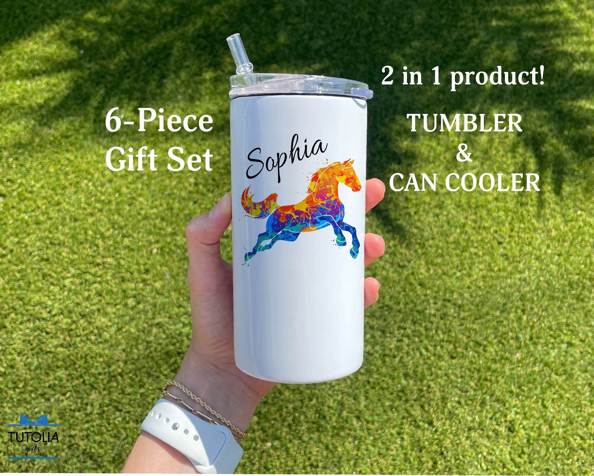 Personalized Horse Name Tumbler for Women & Girls, Custom Name 12 oz duozie, Name Can Cooler Horse lover gifts, Tumbler With Name, Christmas