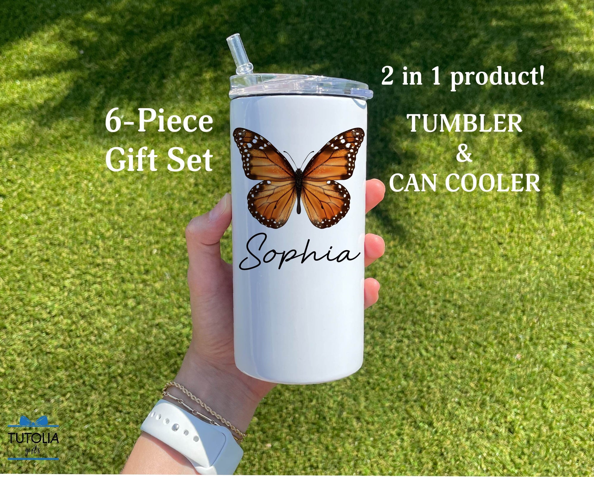 Personalized Butterfly Name Tumbler for Women & Girls, Custom Name 12 oz duozie, Name Can Cooler Butterfly lover gifts, Tumbler With Name