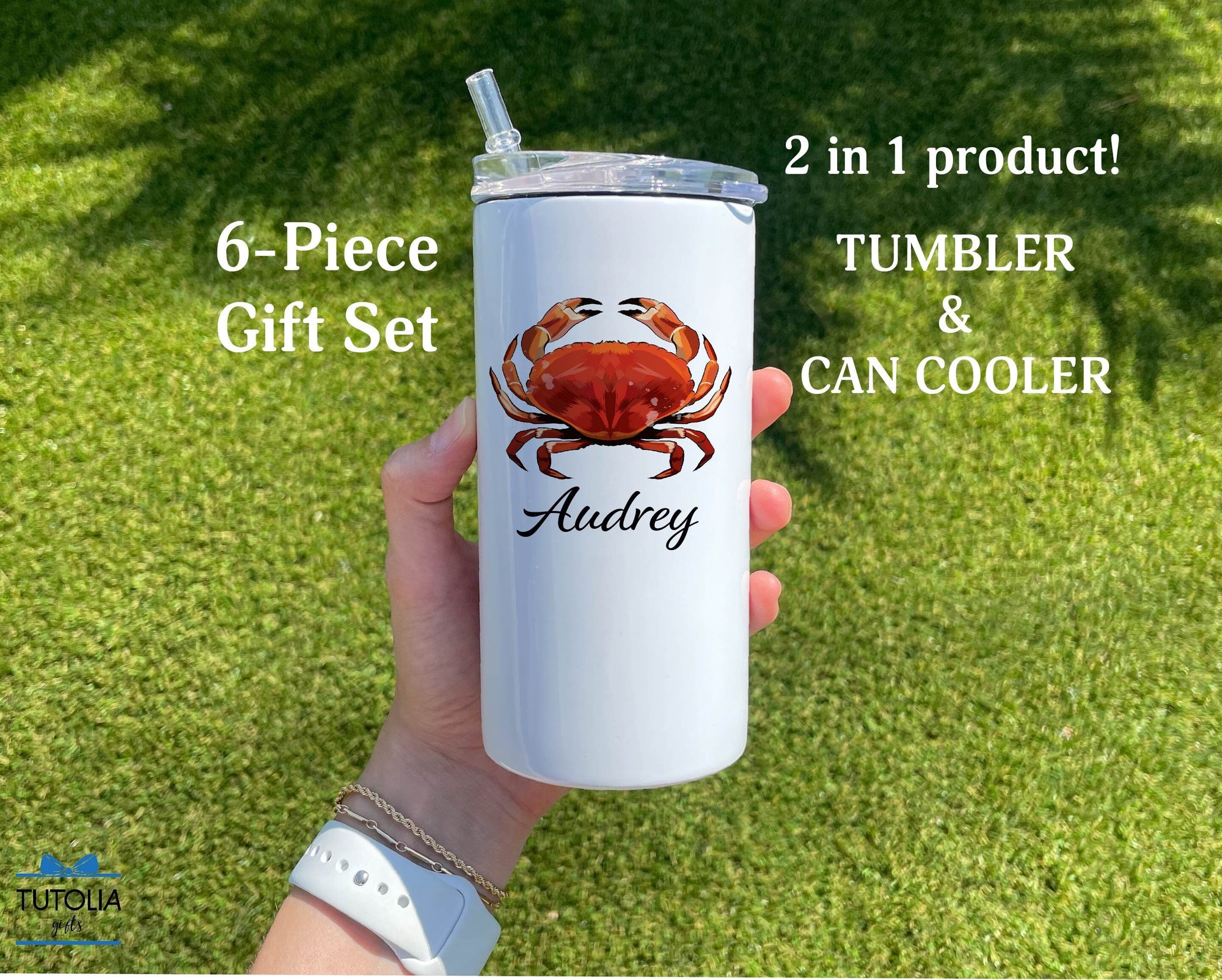 Personalized Crab Name Tumbler for Women & Girls, Custom Name 12 oz duozie, Name Can Cooler Crab lover gifts, Tumbler With Name, Christmas