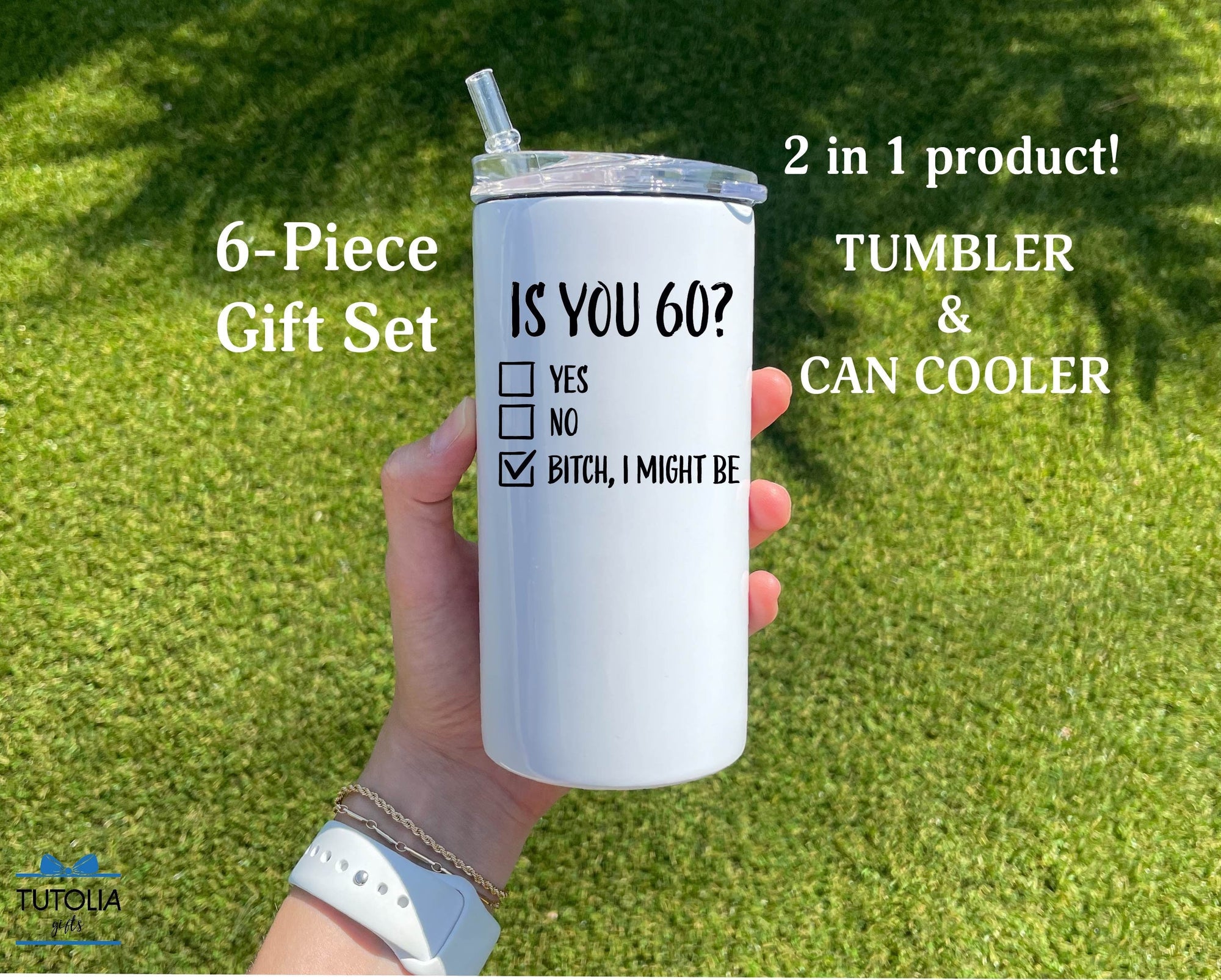 Is you 60 I might be, 60th Birthday Gift, 60th Birthday 12 oz Slim/Thick duozie, 60th Gifts, gifts for women Can cooler tumbler,Christmas