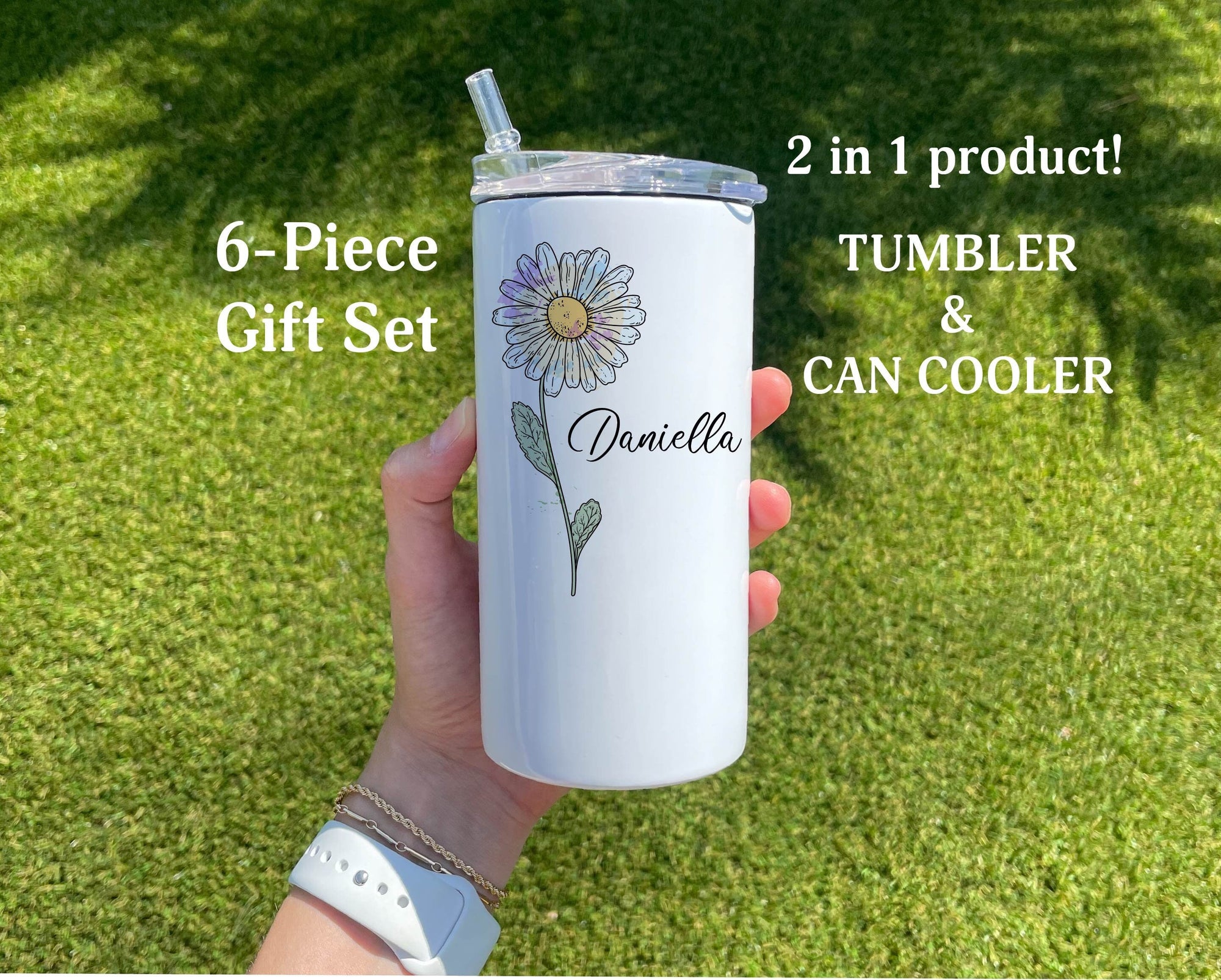 Personalized Chamomile Name Tumbler for Women & Girls, Custom Name 12 oz duozie, Name Chamomile lover gifts, Name Tumbler for Mother