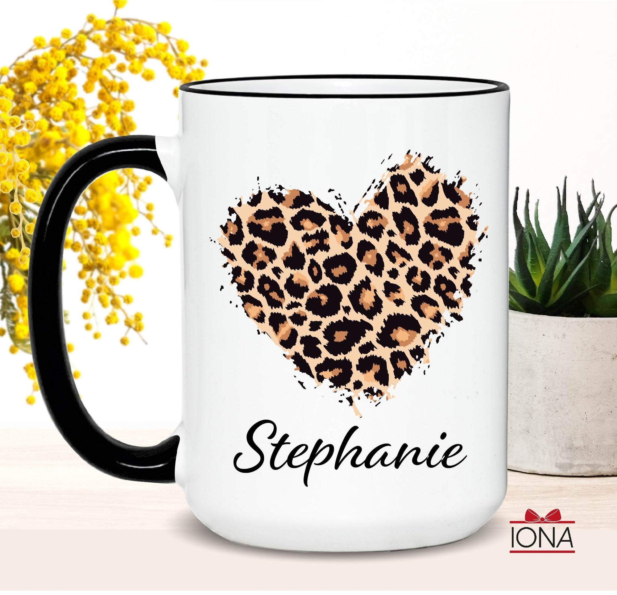 Personalized Cheetah Leopard Heart Print Coffee Mug, Custom Leopard Print Tea cup, Mug For Women, Animal Print Coffee Mug, Bestie Gift