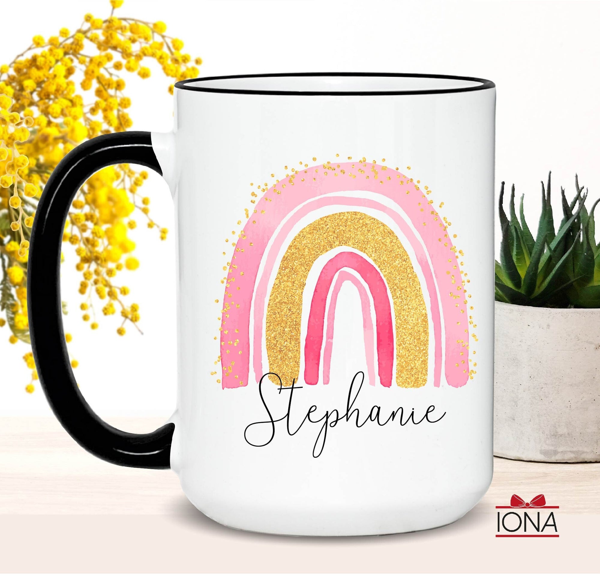 Rainbow Mug, Personalized Name Gift Women, Custom Name Coffee Cup, Rainbow Lover, Pink Gold Style, Birthday gift for women, Christmas Gift