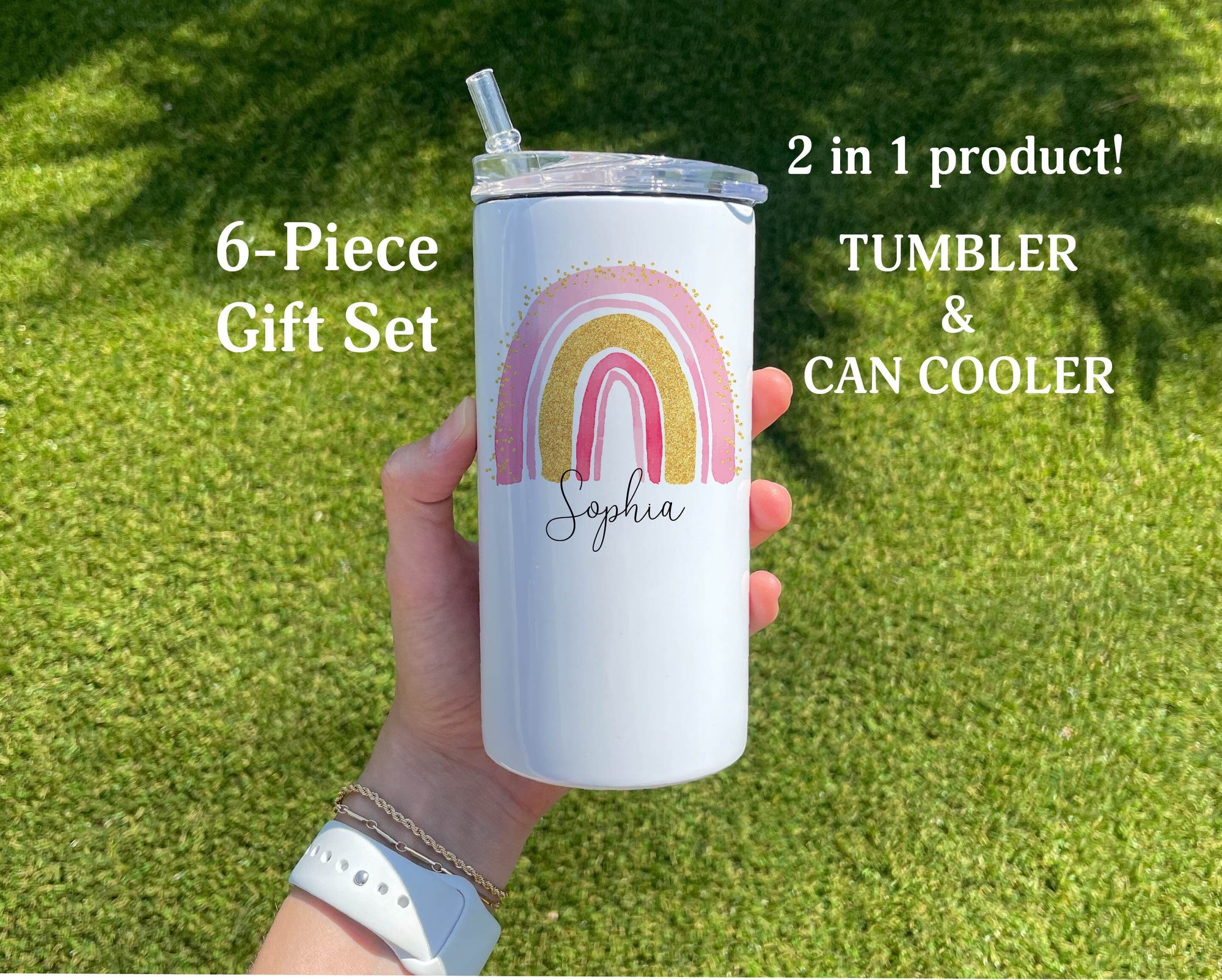 Personalized Rainbow Name Tumbler for Women & Girls, Custom Name 12 oz duozie, Name Cold Pink rainbow lover gifts, Name Tumbler for Grandma