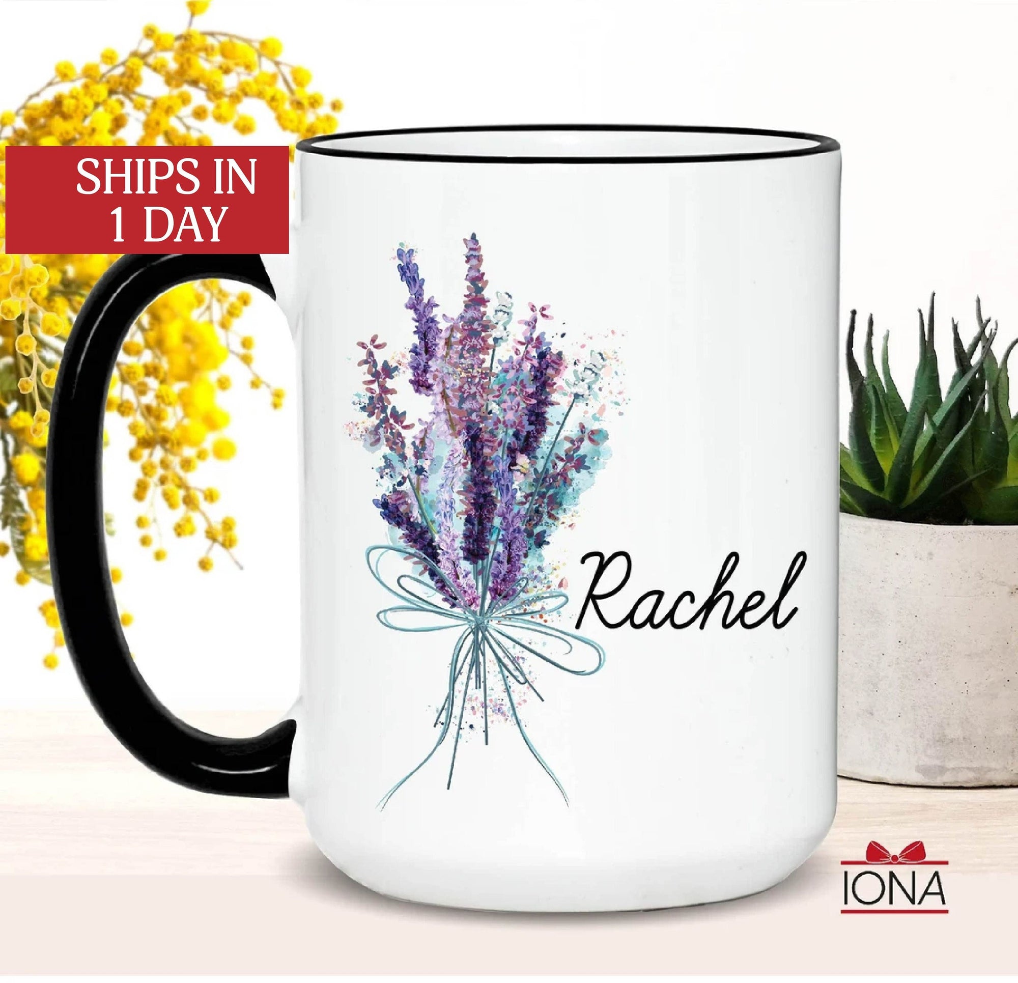 Lavender Name Mug, Gift for Women, Custom Name Coffee Mug, Name Coffee Cup Floral Design, Personalized Gift for Her, Mug With Name for Girls