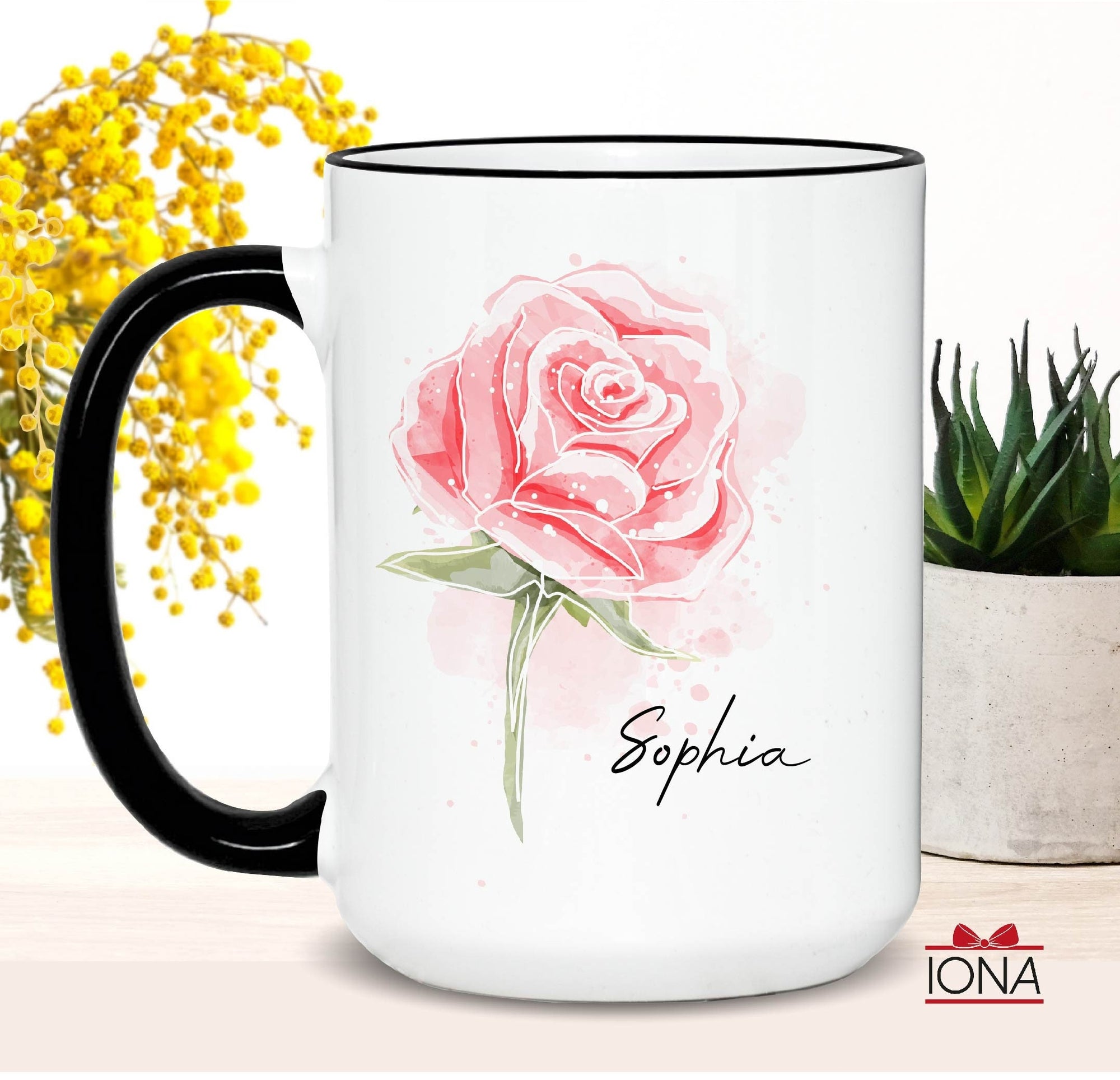 Personalized Pink Rose Flower Coffee Mug, Gift for women, Rose Lover Gift, Custom Rose Present,Floral Home Decor, Rose Flower Gift Christmas