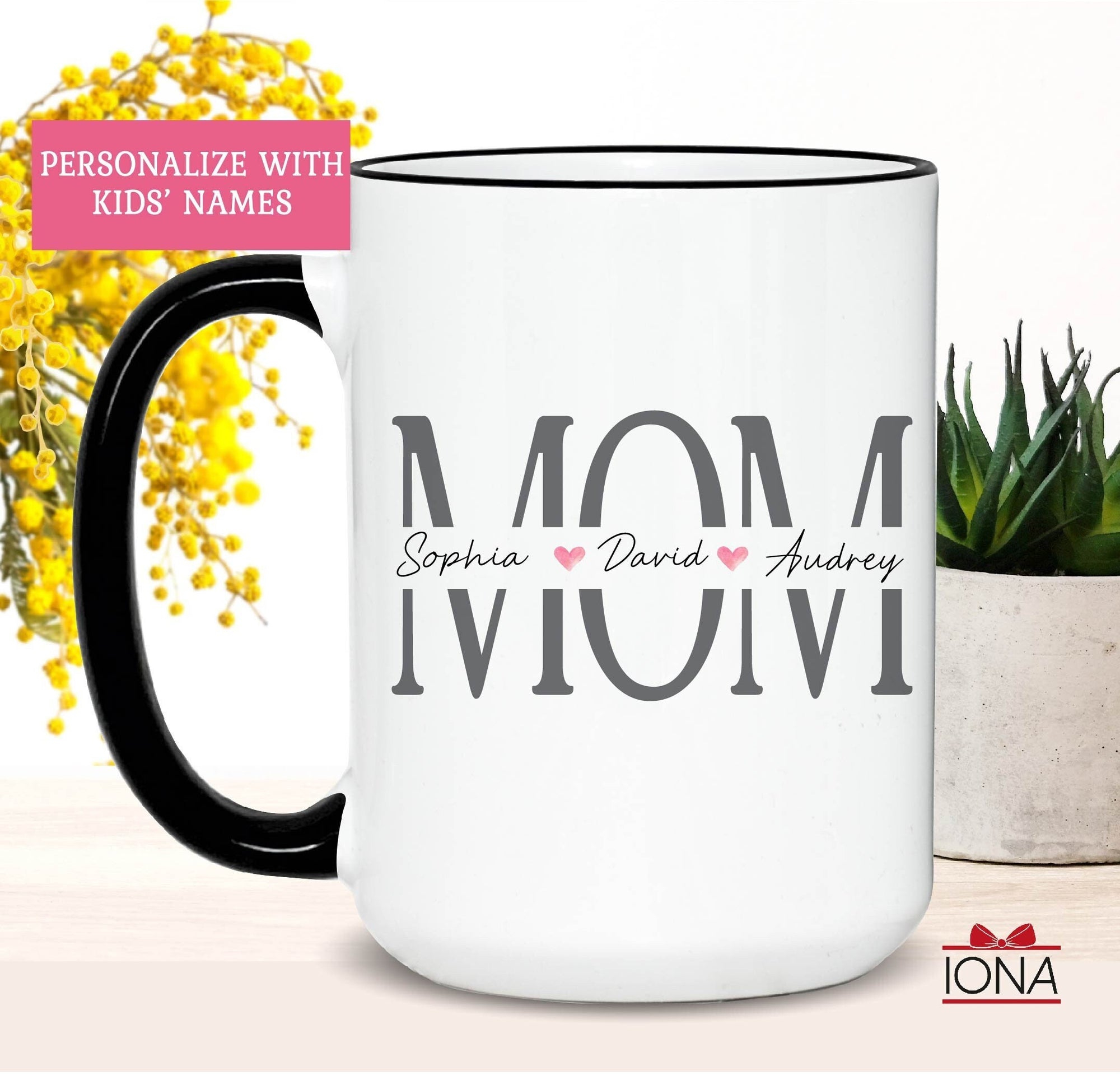 Personalized Mom Coffee Mug With Kids Names for Mom, Custom Mother's Day Gift, Mom Birthday Gift from Daughter, Son, Coffee Mug for Mom