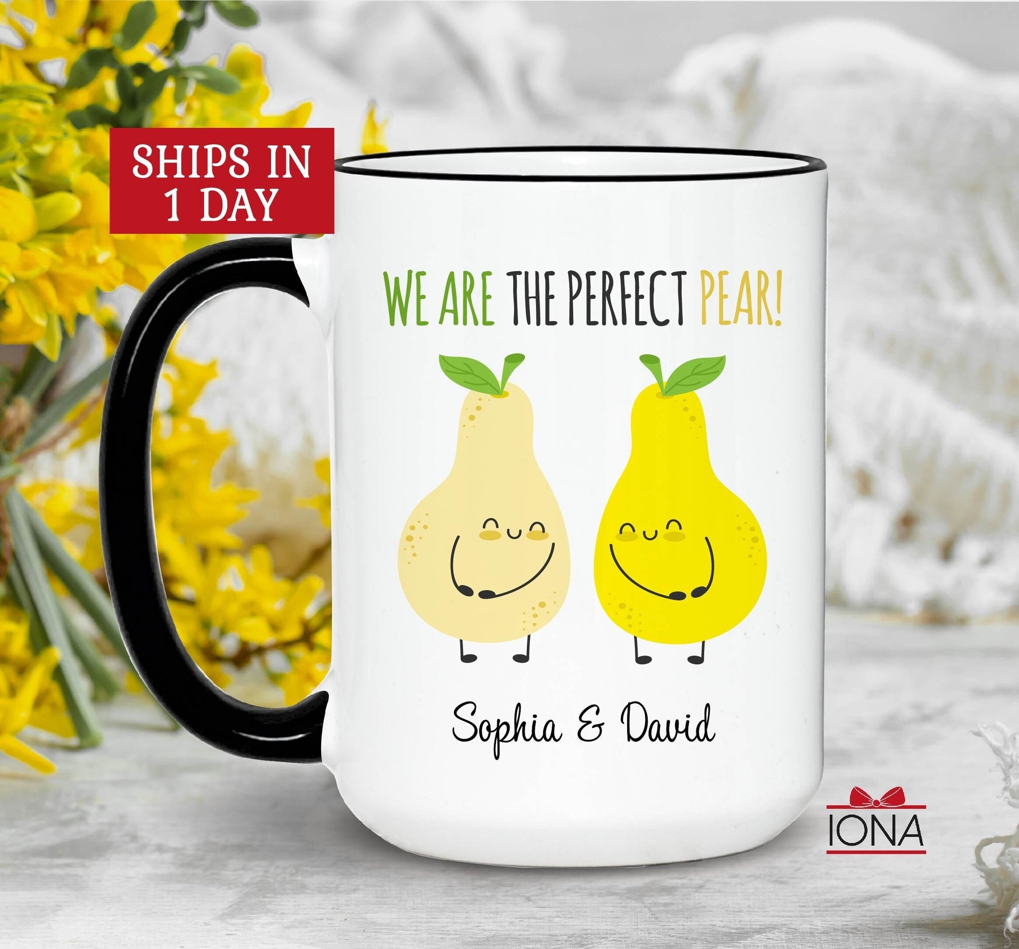 Personalized Valentines Day Pear Couple Mug, we are the perfect pear cute Cup, Romantic Boyfriend Girlfriend Gifts, Custom anniversary idea