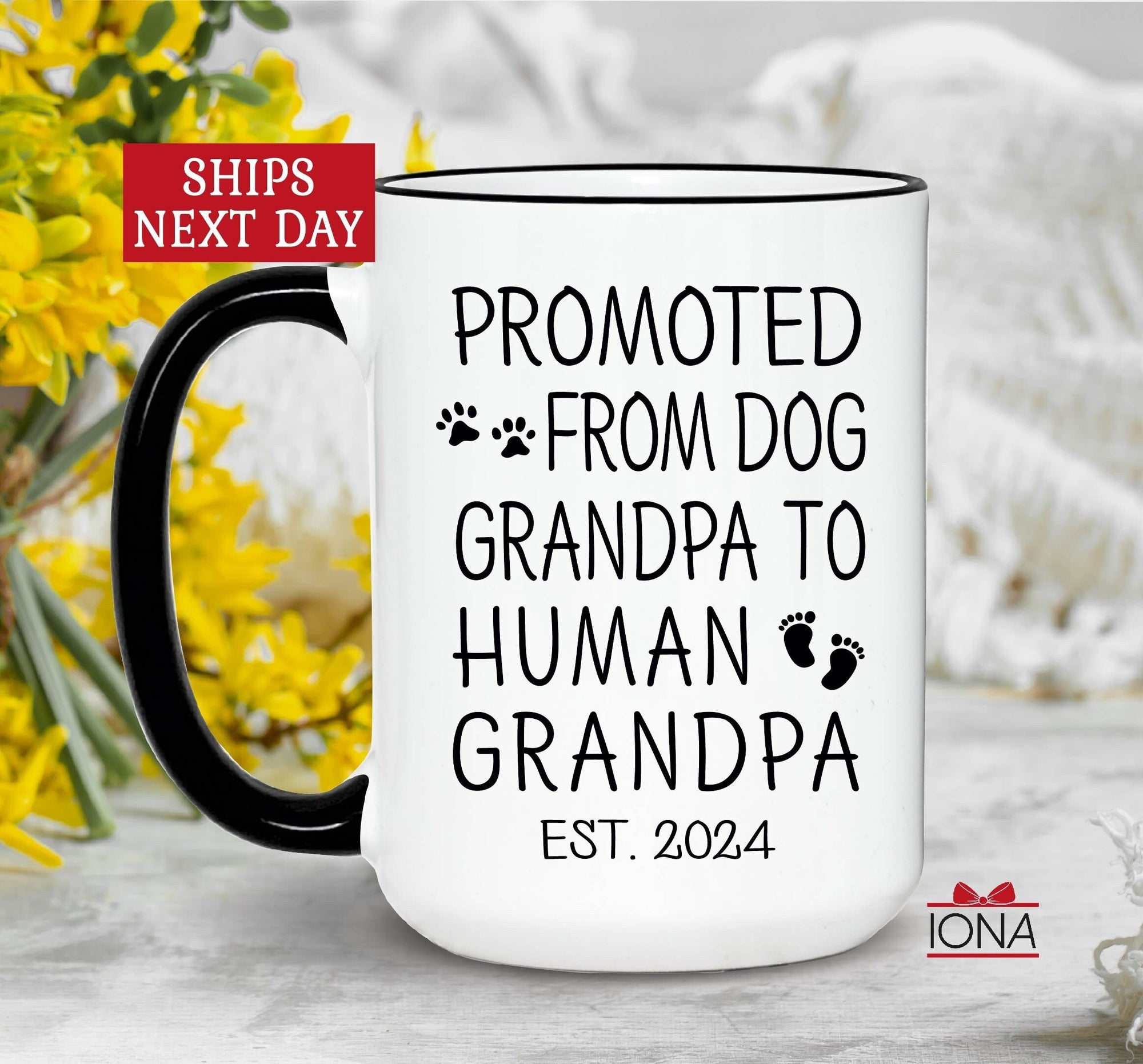 First Time Grandpa Promoted to Grandparent Mug New Baby Announcement Cat Grandpa Mug Promoted to Human Grandpa Birth Announcement Est. 2024