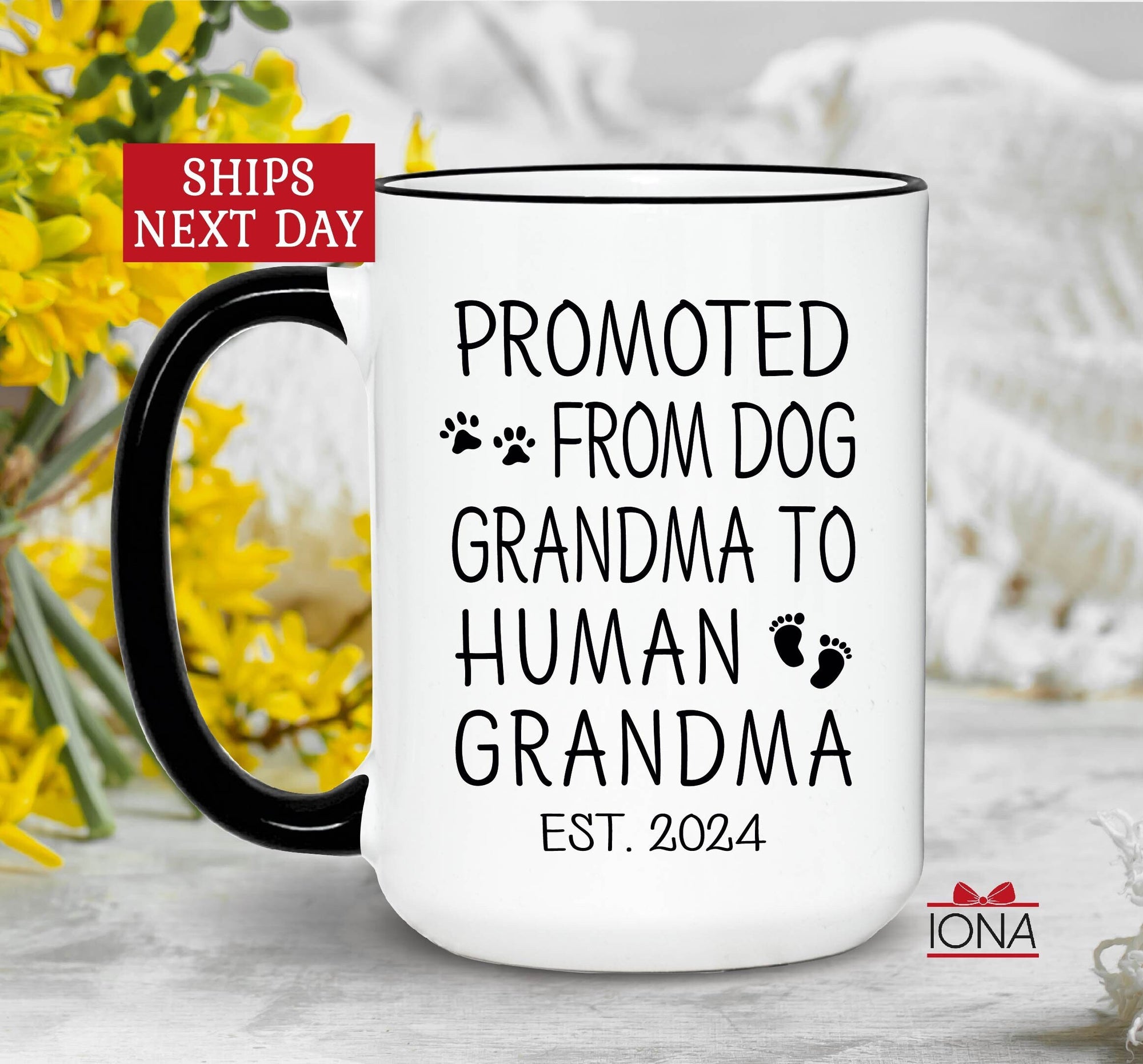 New Grandma Promoted to Grandma from Dog Grandmother, Pregnancy Announcement, New Grandma Gift, Baby Announcement Birth of First Grandchild
