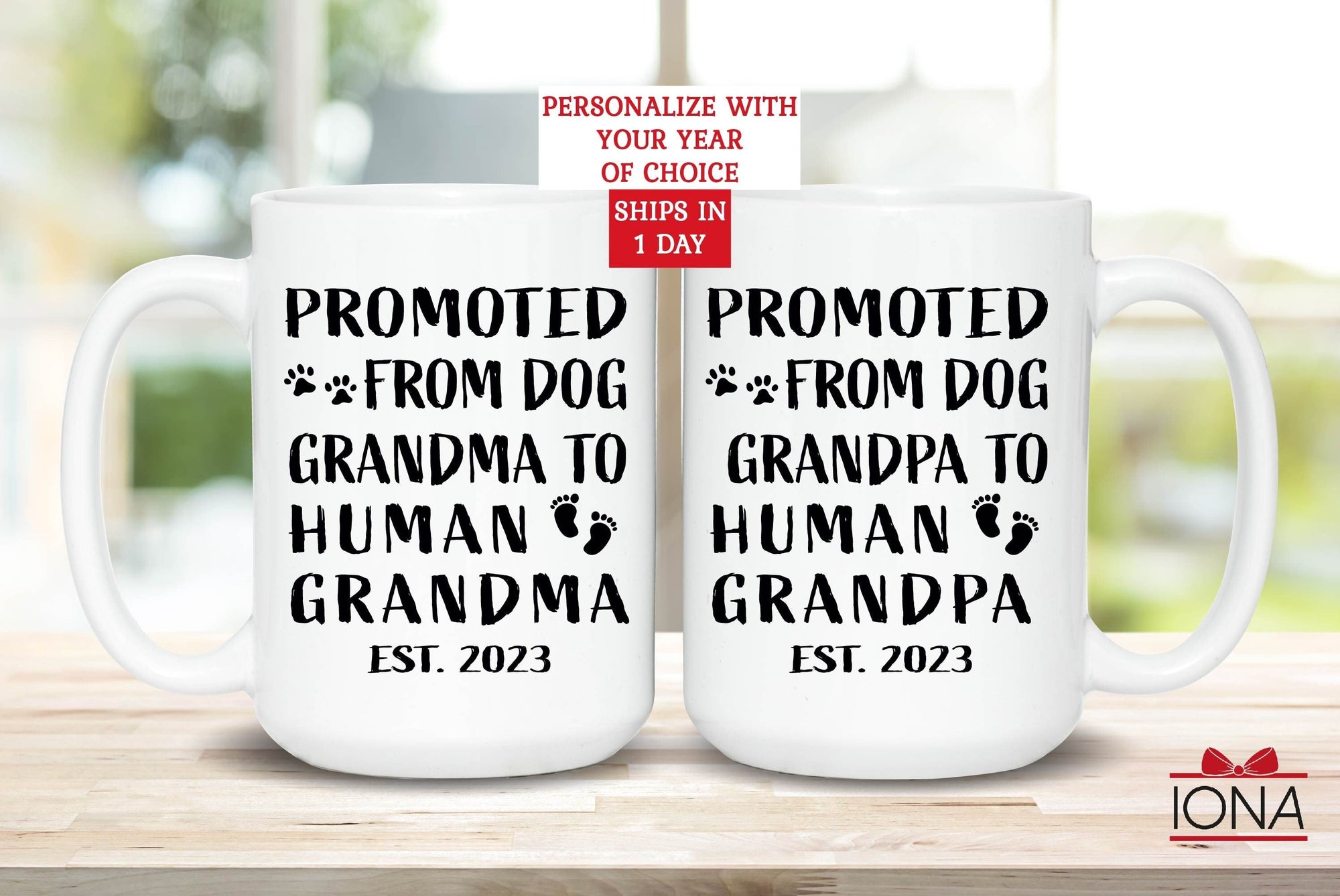 Grandparent Pregnancy Announcement Mug, New grandparents gift, Baby Reveal Mug, Promoted to Human from Dog Grandpa Grandma, First Grandchild