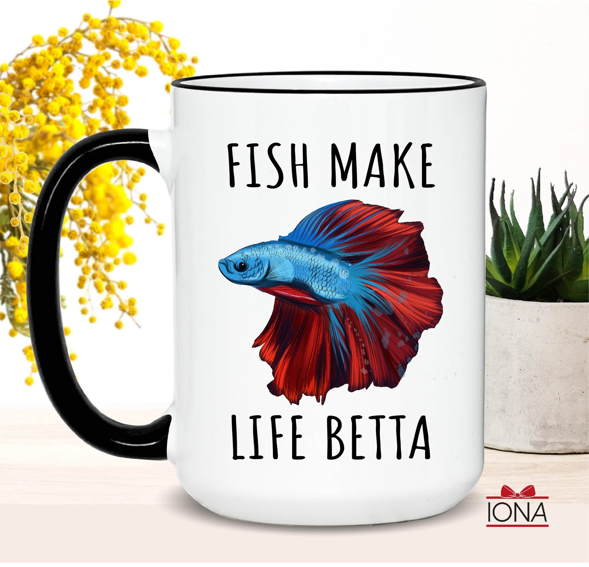 Fish Make Life Betta Coffee Mug – Funny Betta Coffee Mug – Betta Lover Gift – Tea Cup for Betta Mom Dad