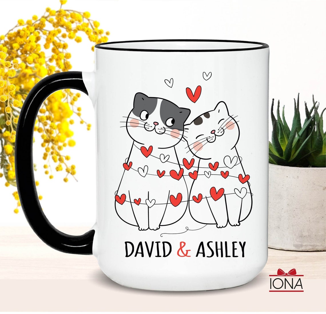 Personalized Couple Cat Coffee Mug Set, Couple Gift for Valentine’s Day, Custom Girlfriend Gifts, Romantic Gifts for Boyfriend