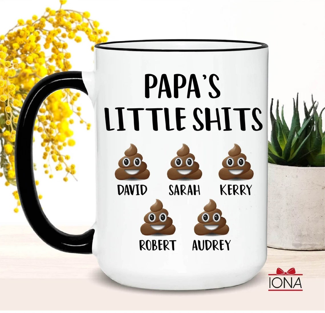 Personalized Papa’s Little Shits Coffee Mug – Funny Papa Tea Cup – Dad Gift from Kids – Best Papa Birthday Gift
