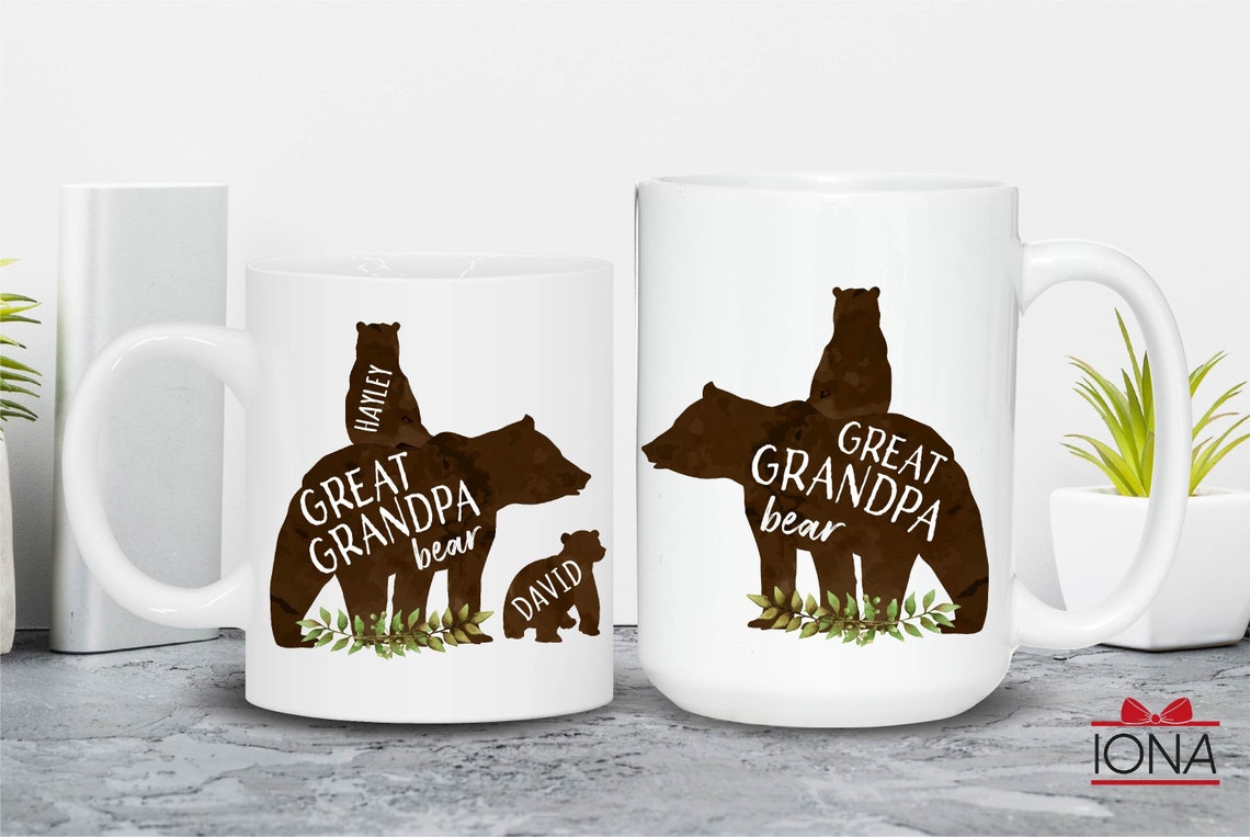 Great Grandpa Bear Mug - Great Grandpa Bear with Cubs Coffee Mug - Personalized Bear Family Mug - Custom Great Grandpa Mug – Great Grandpa Birthday Gift Tea Cup