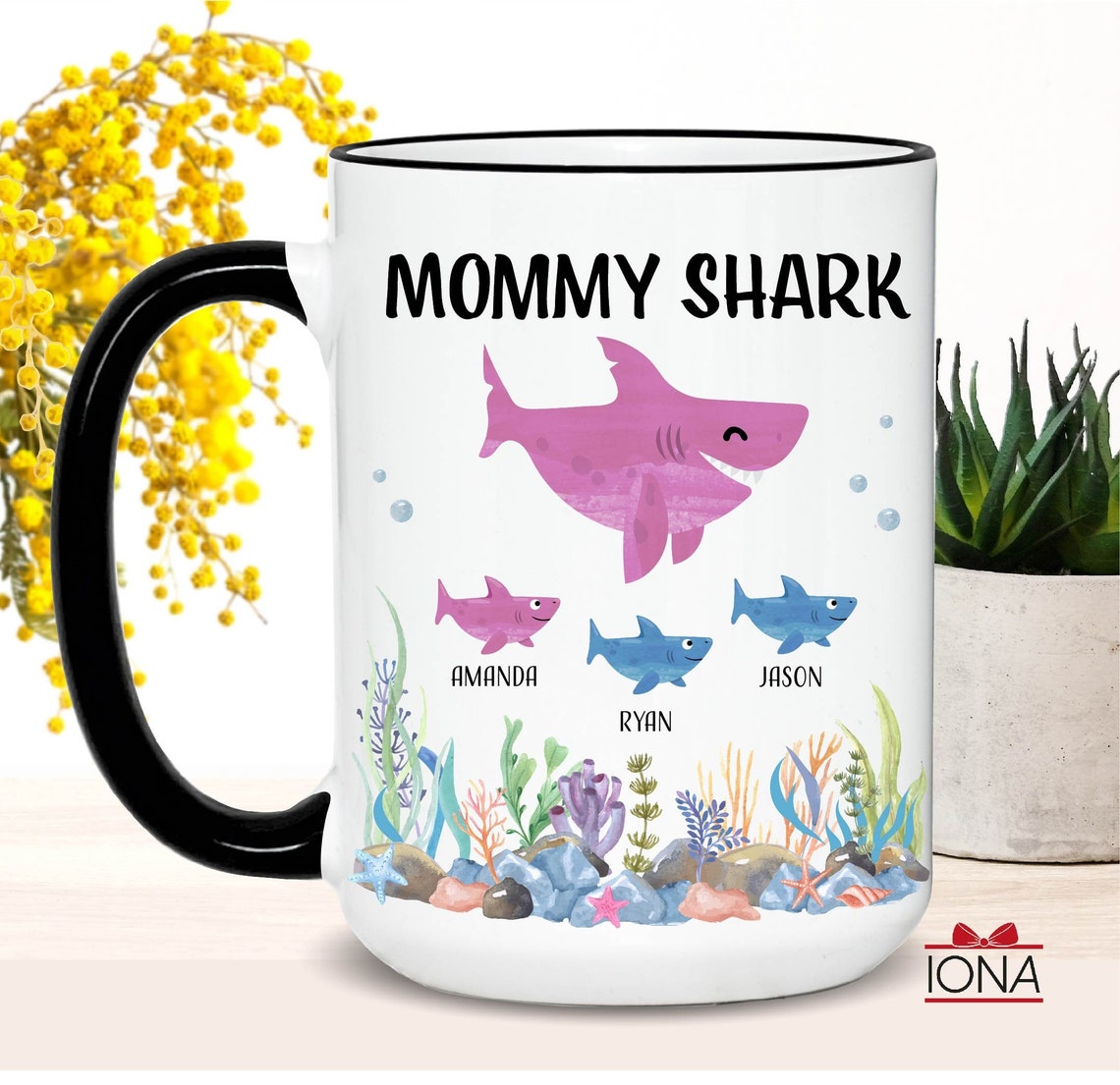 Mommy Shark Gift - Personalized Gift for Mom for Mother’s Day - Mommy Birthday GiftTea Cup- CustomMother Mug - Best Mom Coffee Mug