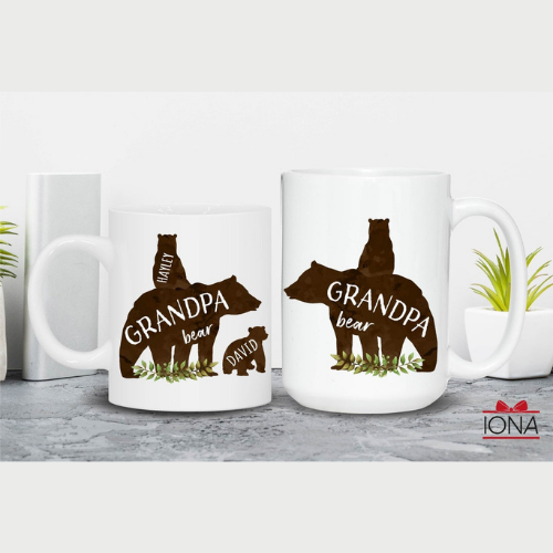 Grandpa Bear Mug - Grandpa Bear with Cubs Coffee Mug - Personalized Bear Family Mug - Custom Grandpa Mug – Grandpa Birthday Gift Tea Cup