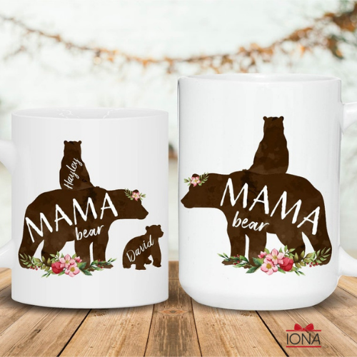Mama Bear Mug - Mama Bear with Cubs Coffee Mug - Personalized Bear Family Mug - Custom Mom Mug - Mom Tea Cup