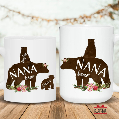 Nana Bear Mug - Nana Bear with Cubs Coffee Mug - Personalized Bear Family Mug - Custom Nana Mug - Nana Birthday Gift Tea Cup