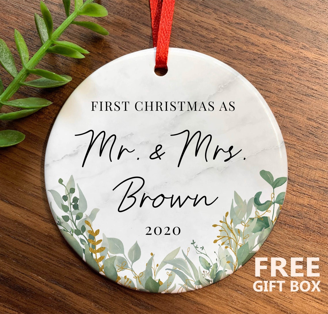 Personalized Mr. & Mrs. Christmas Ornament –Wedding Party Gift for Couple – Newly Married Gift