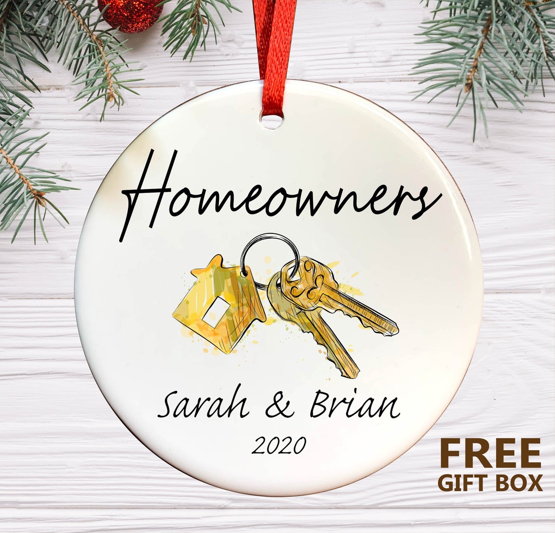 Personalized Homeowners Ceramic Ornament –Housewarming Keepsake Gift –First Home Owners Couple Gift