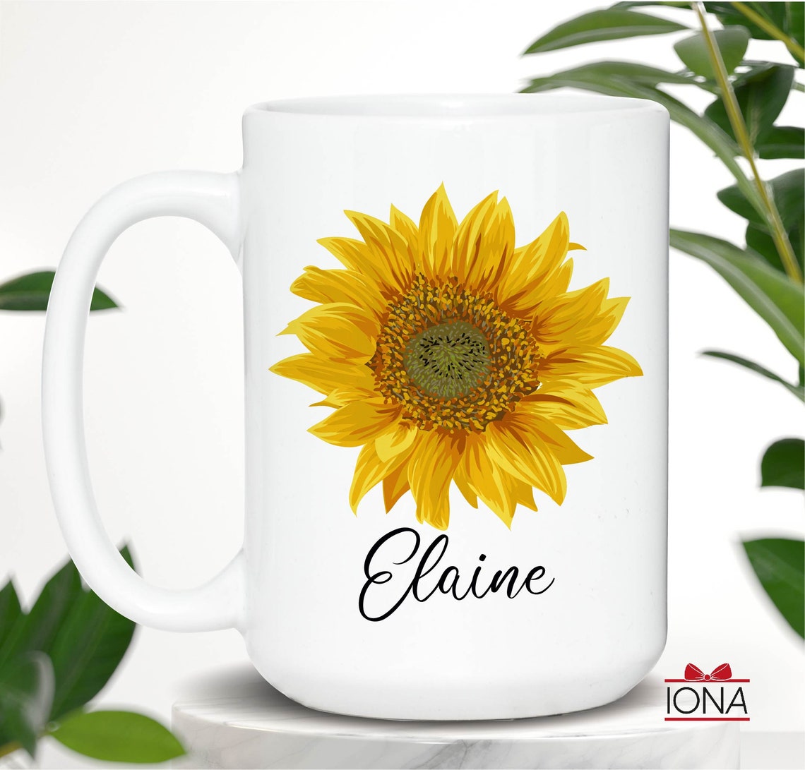 Personalized Sunflower Coffee Mug – Custom Name Coffee Mug – Sunflower Lover Gift – Tea Cup with Name